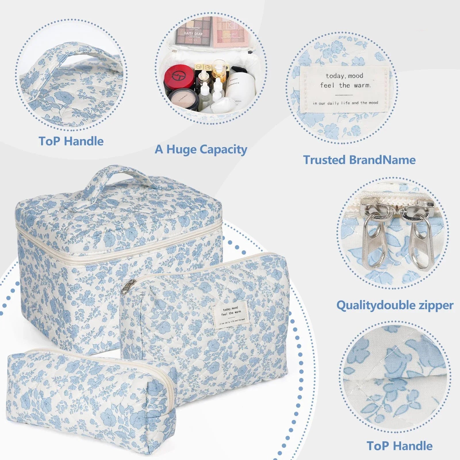 ✨ Cute Quilted Cotton Makeup Bag ✨
