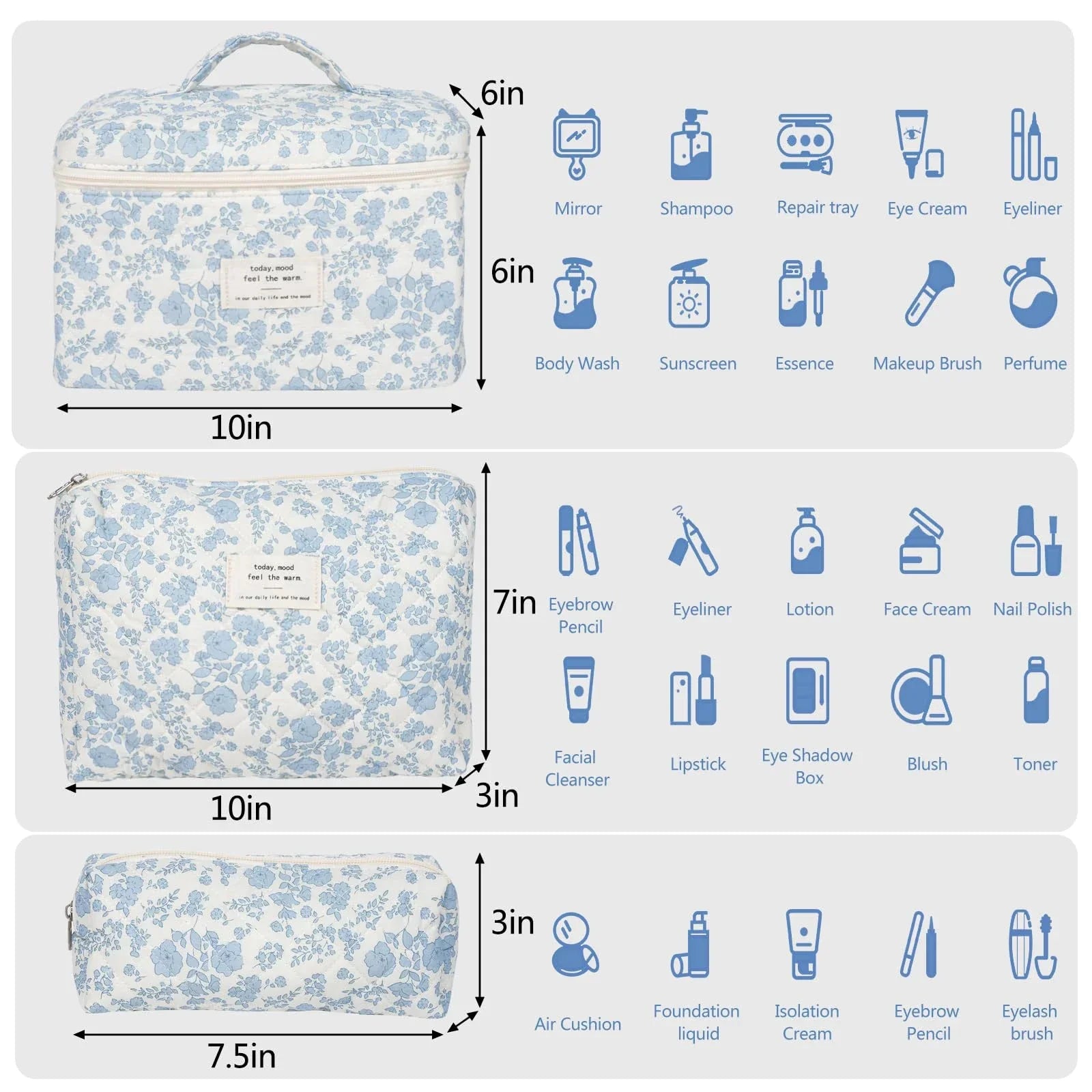 ✨ Cute Quilted Cotton Makeup Bag ✨