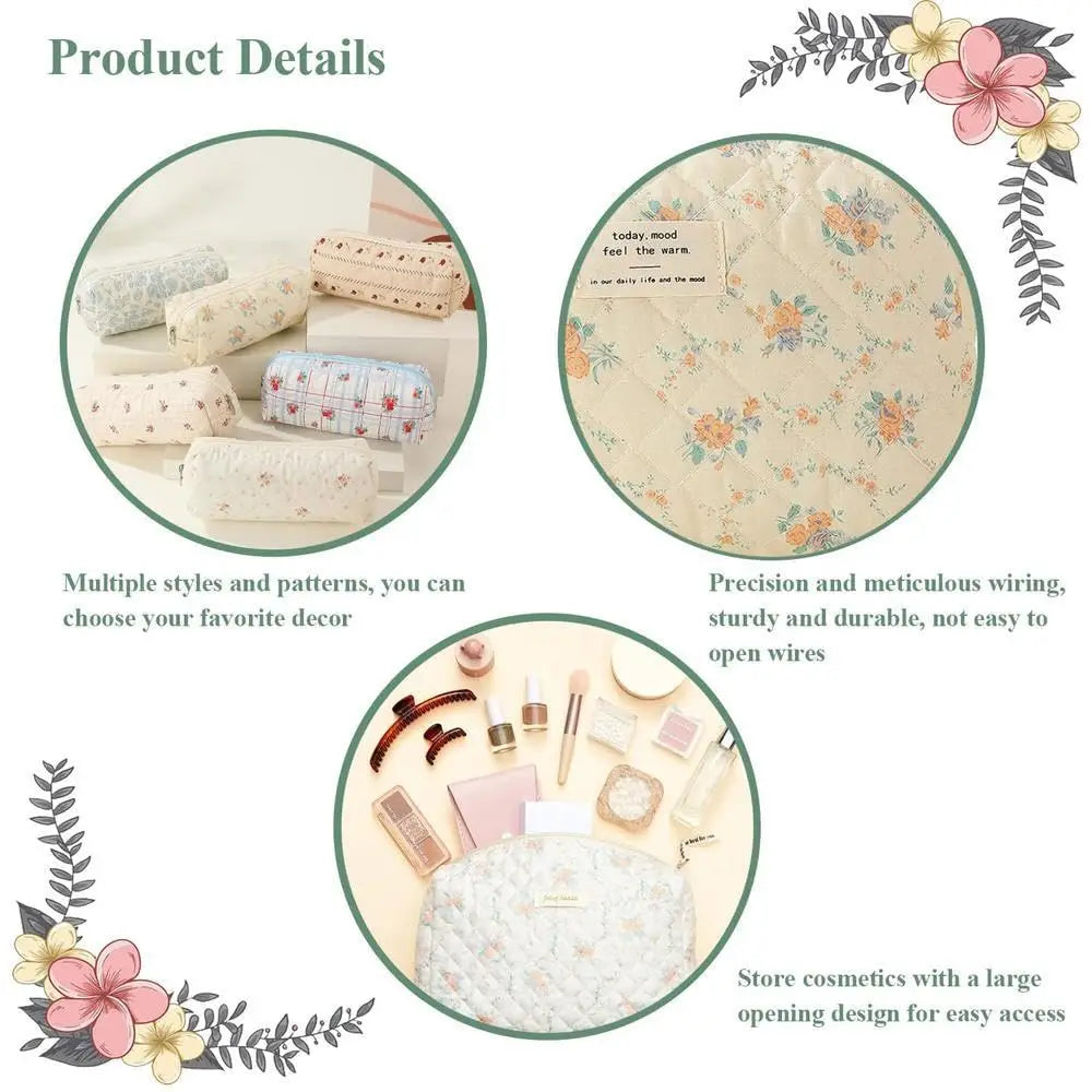 ✨ Cute Quilted Cotton Makeup Bag ✨